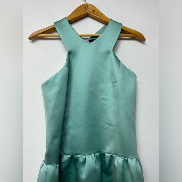 TIBI Halter V-Neck light Teal Green Sleeveless Fi-Flare Mini Dress size 6 - Picture 5 of 11